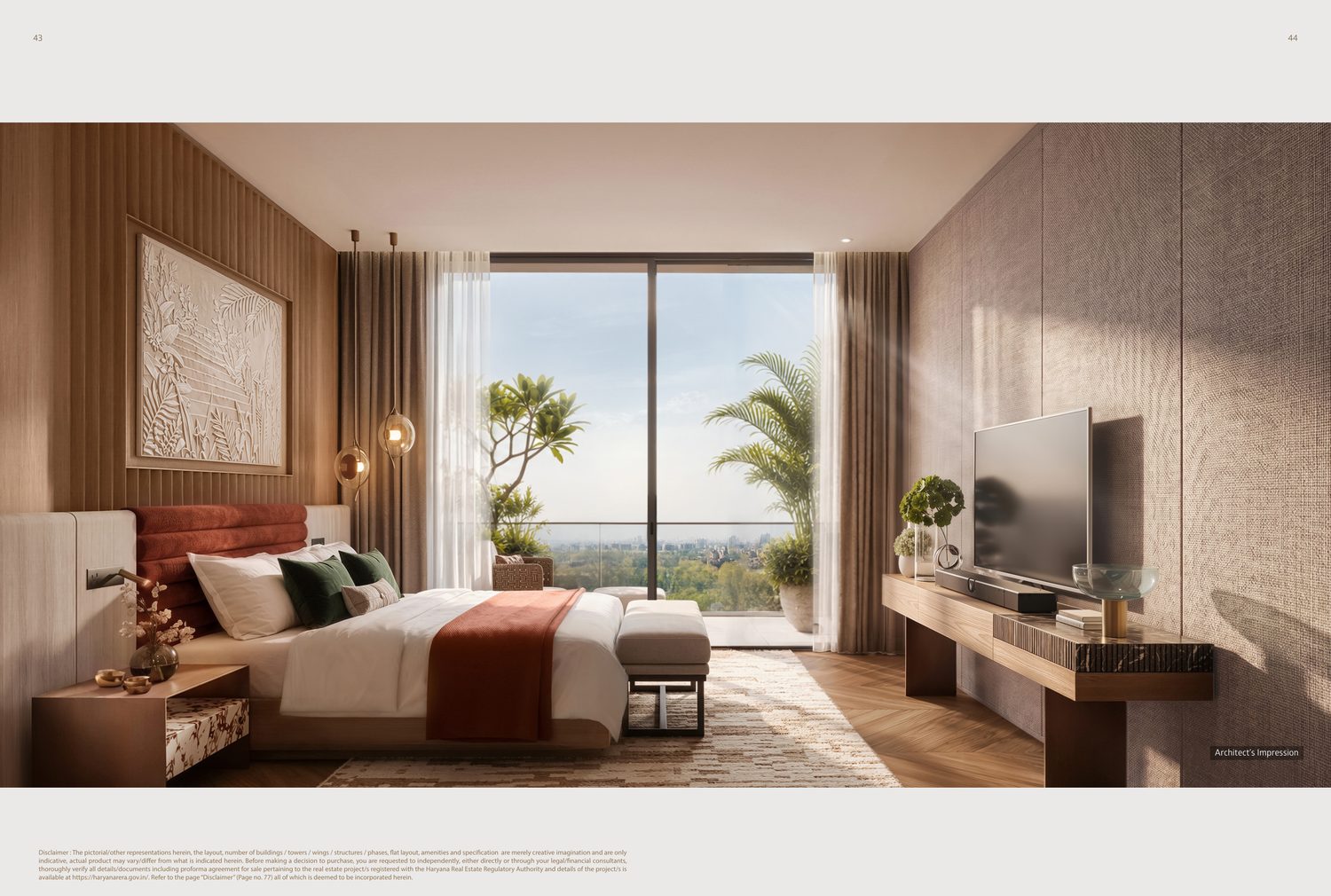 Residence bedroom with corridor views, architect's impression